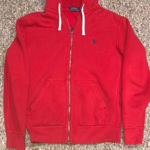 Men’s red polo zip up hoodie